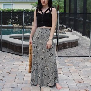 Grey Floral Vintage Maxi Skirt